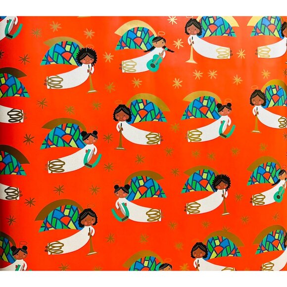 Hallmark Wrapping Paper Christmas Mahogany Angels on Red 40 sq ft Roll Holiday - Picture 1 of 2